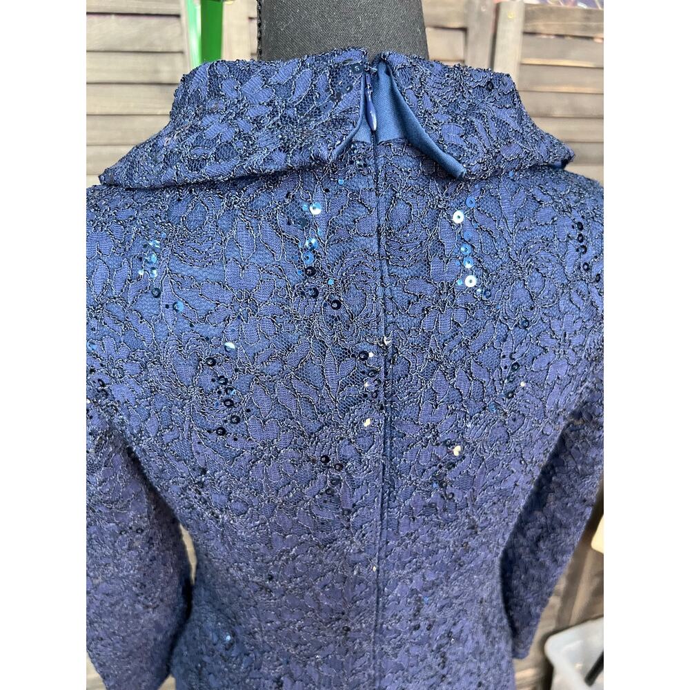 Alex Evenings Navy Sequin Lace Portrait Collar Mother of Bride Gown 4 NWT $189 - Picture 8 of 13